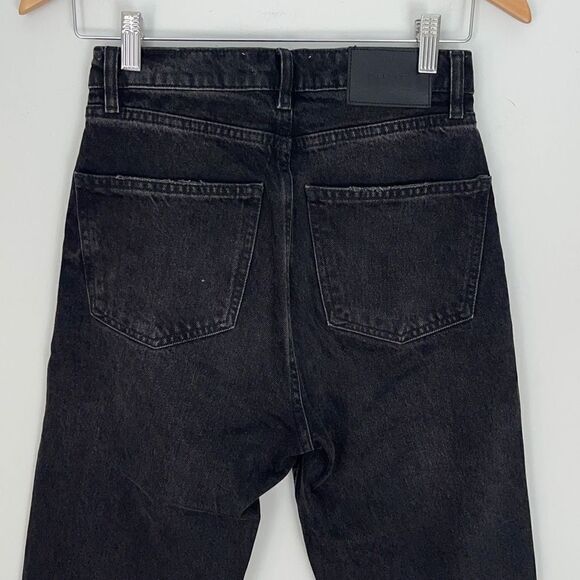 Zara‎ Womens Distressed Cutoff Jeans Stretch Whiskering Straight Leg Black 2 - Picture 5 of 11